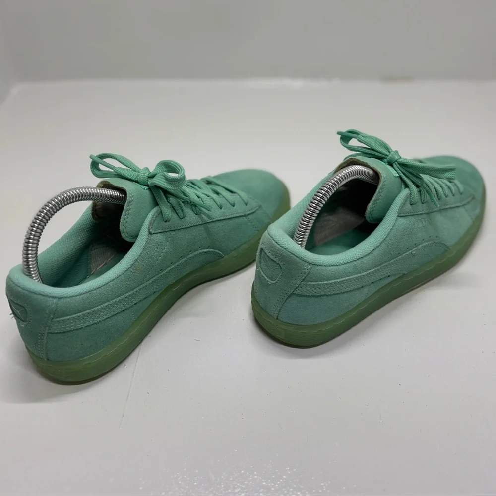 Puma Suede Classic Mint Green Iced Sole Sneakers Size US 6.5C Translucent Sole - Picture 6 of 13